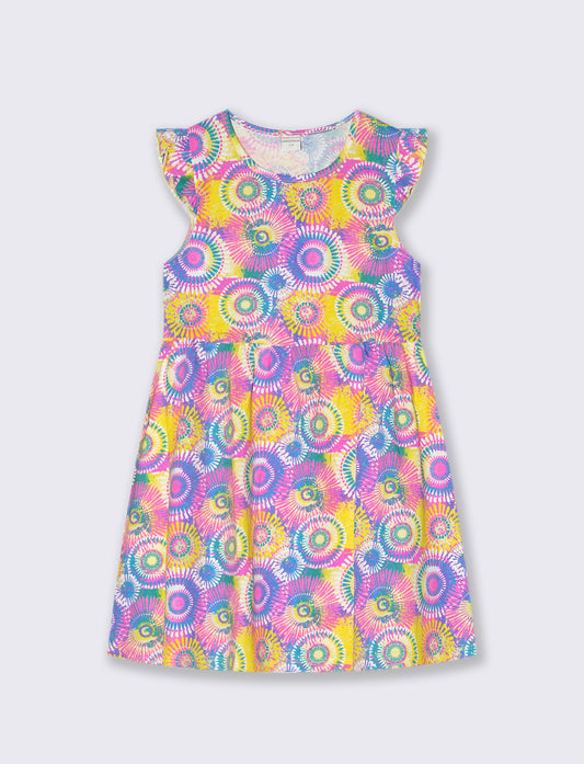 Girl's all-over print jersey dress - Multicolor
