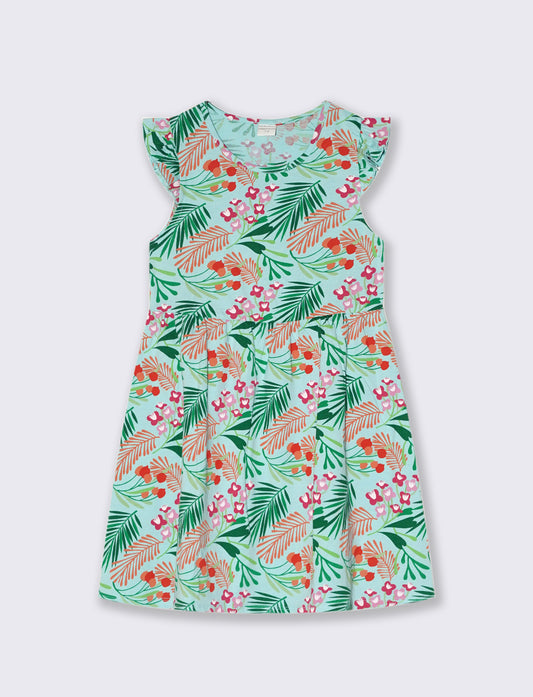 Girl's all-over print jersey dress - Green