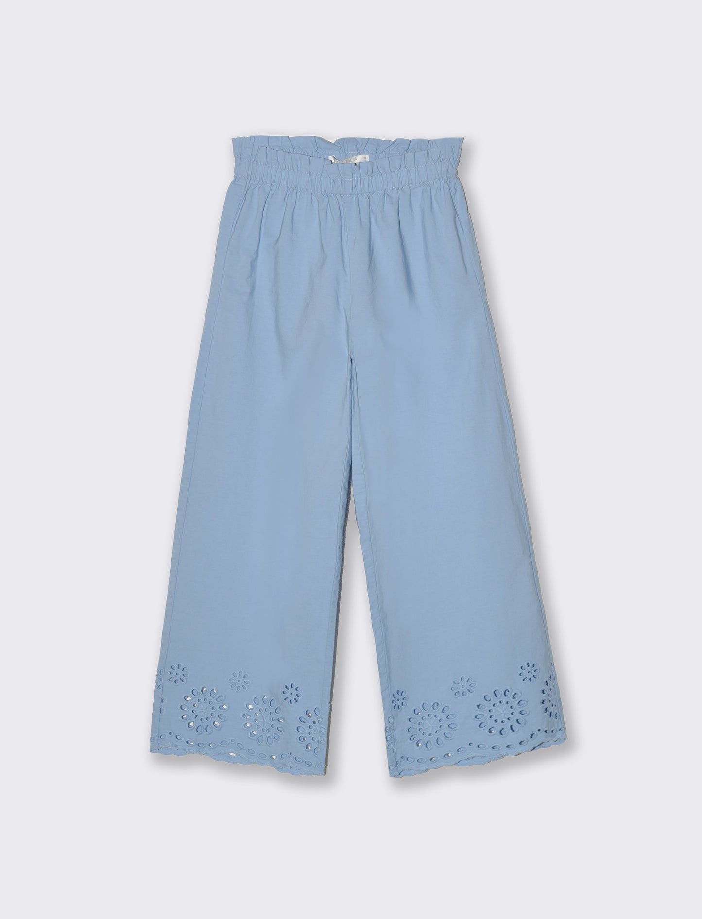 Pantaloni cropped con ricamo da bambina - Azzurro