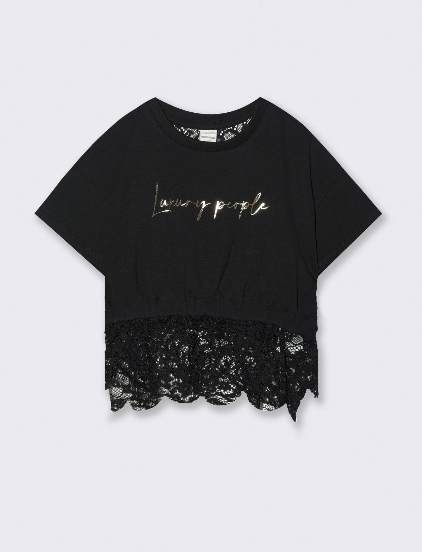 T-shirt con pizzo da bambina - Nero