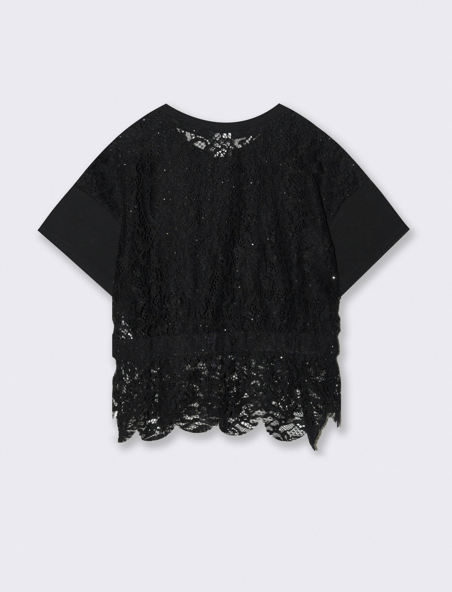 T-shirt con pizzo da bambina - Nero