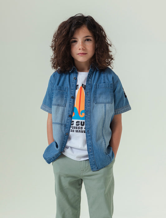 Camicia in denim mezza manica da bambino - Denim