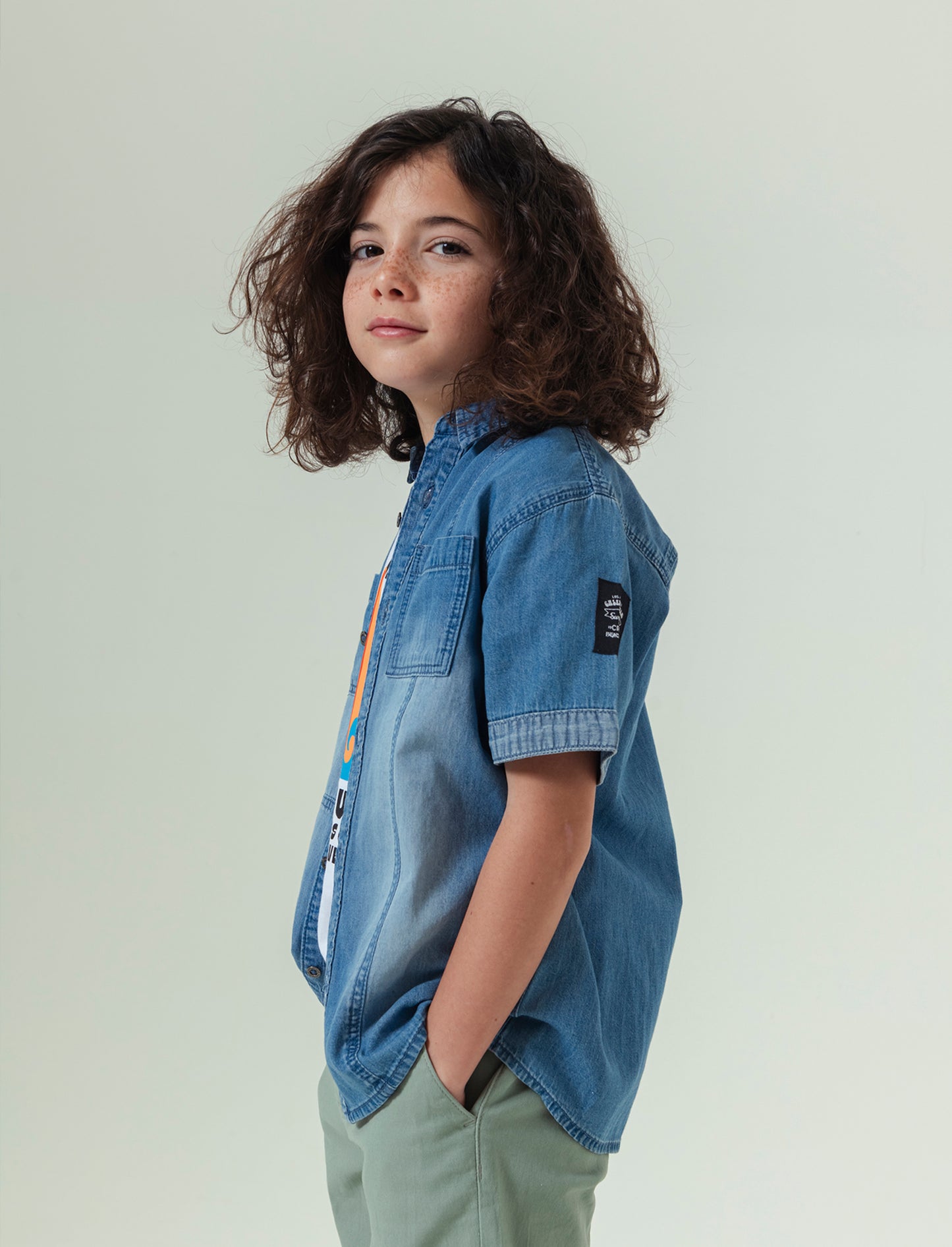 Camicia in denim mezza manica da bambino - Denim