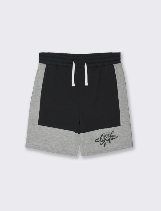 Bermuda in felpa con contrasti in tessuto da bambino - Nero