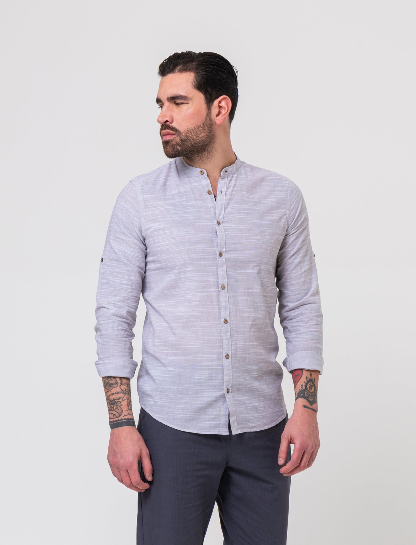 Camicia in cotone fil a fil da uomo - Grigio fango