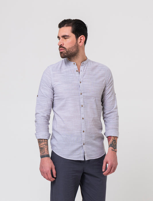 Camicia in cotone fil a fil da uomo - Grigio fango