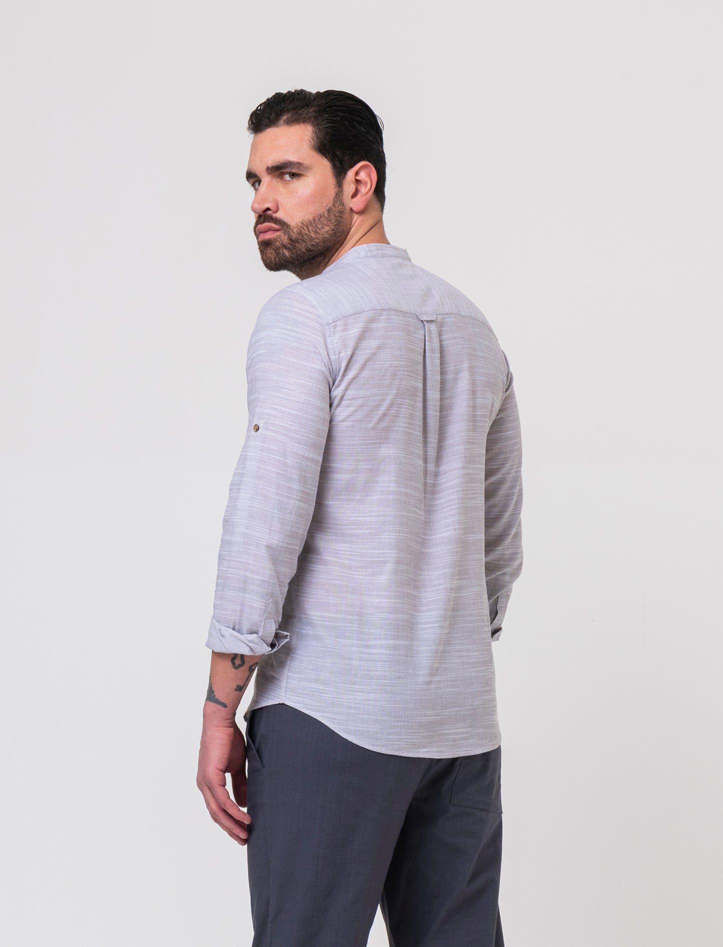Camicia in cotone fil a fil da uomo - Grigio fango