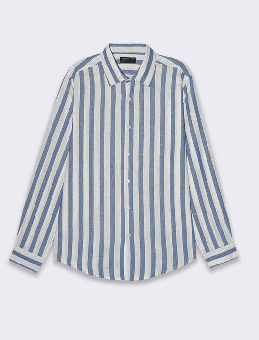 Camicia a righe misto lino da uomo - Bluette
