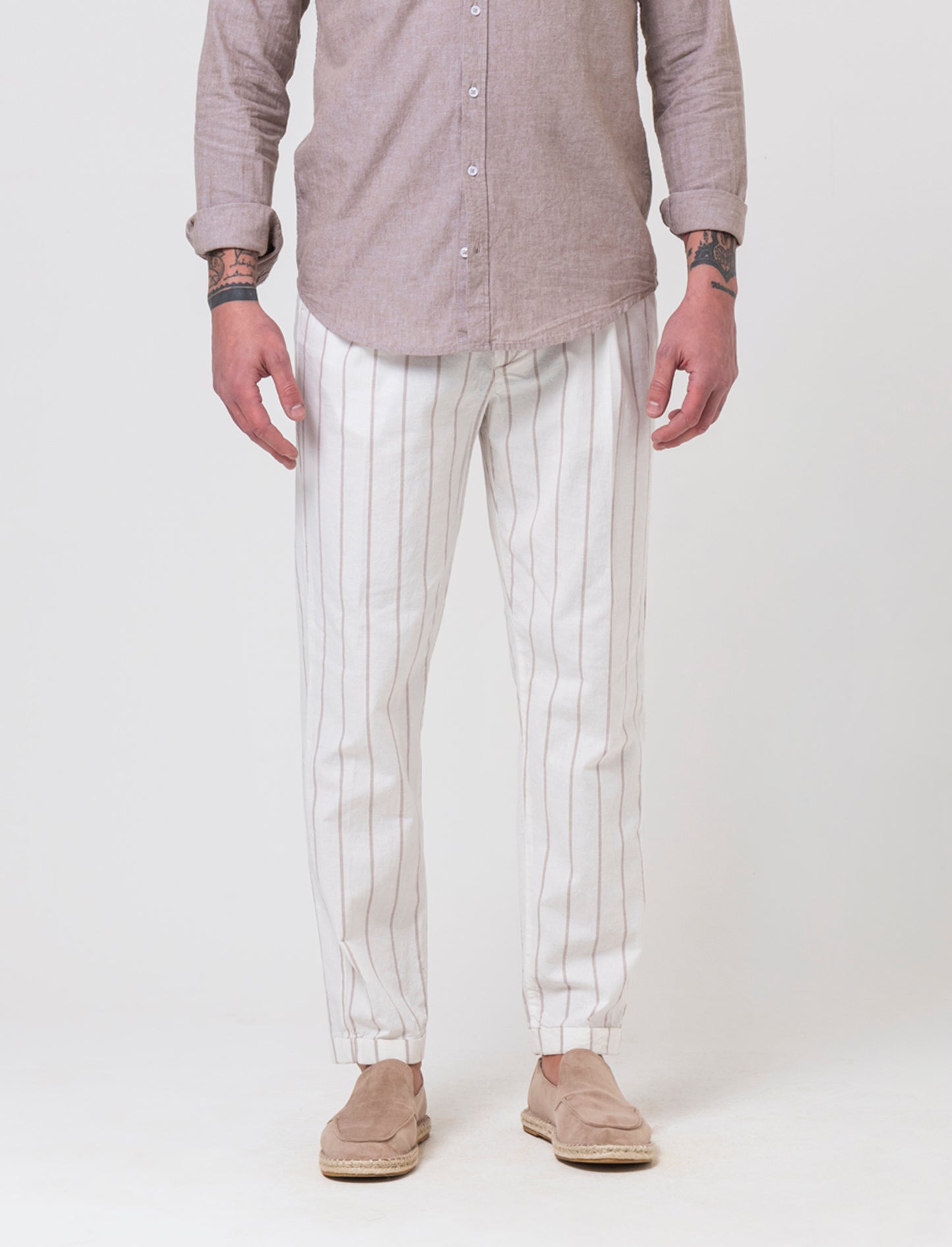 Pantaloni vita jogger misto lino da uomo - Bianco
