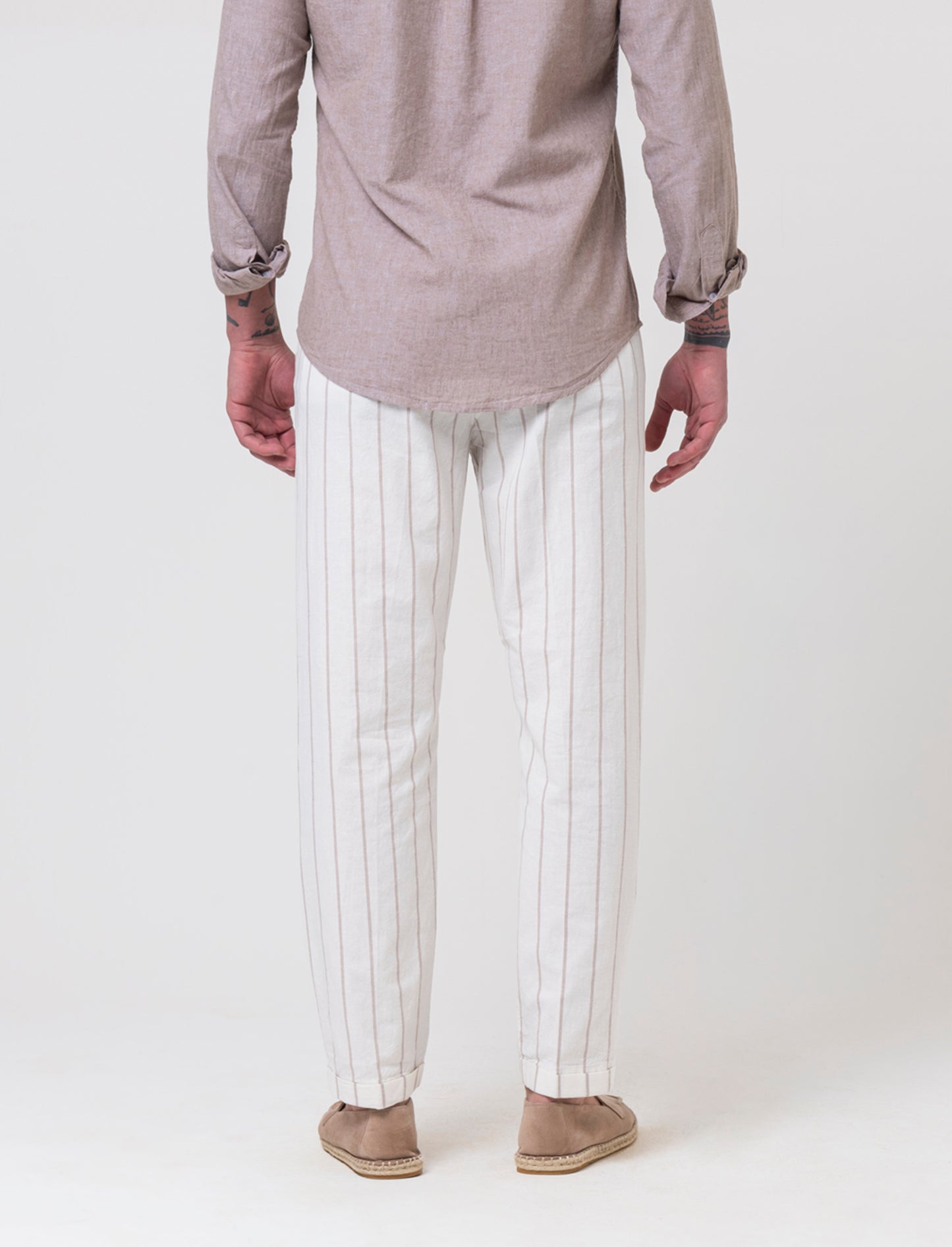 Pantaloni vita jogger misto lino da uomo - Bianco