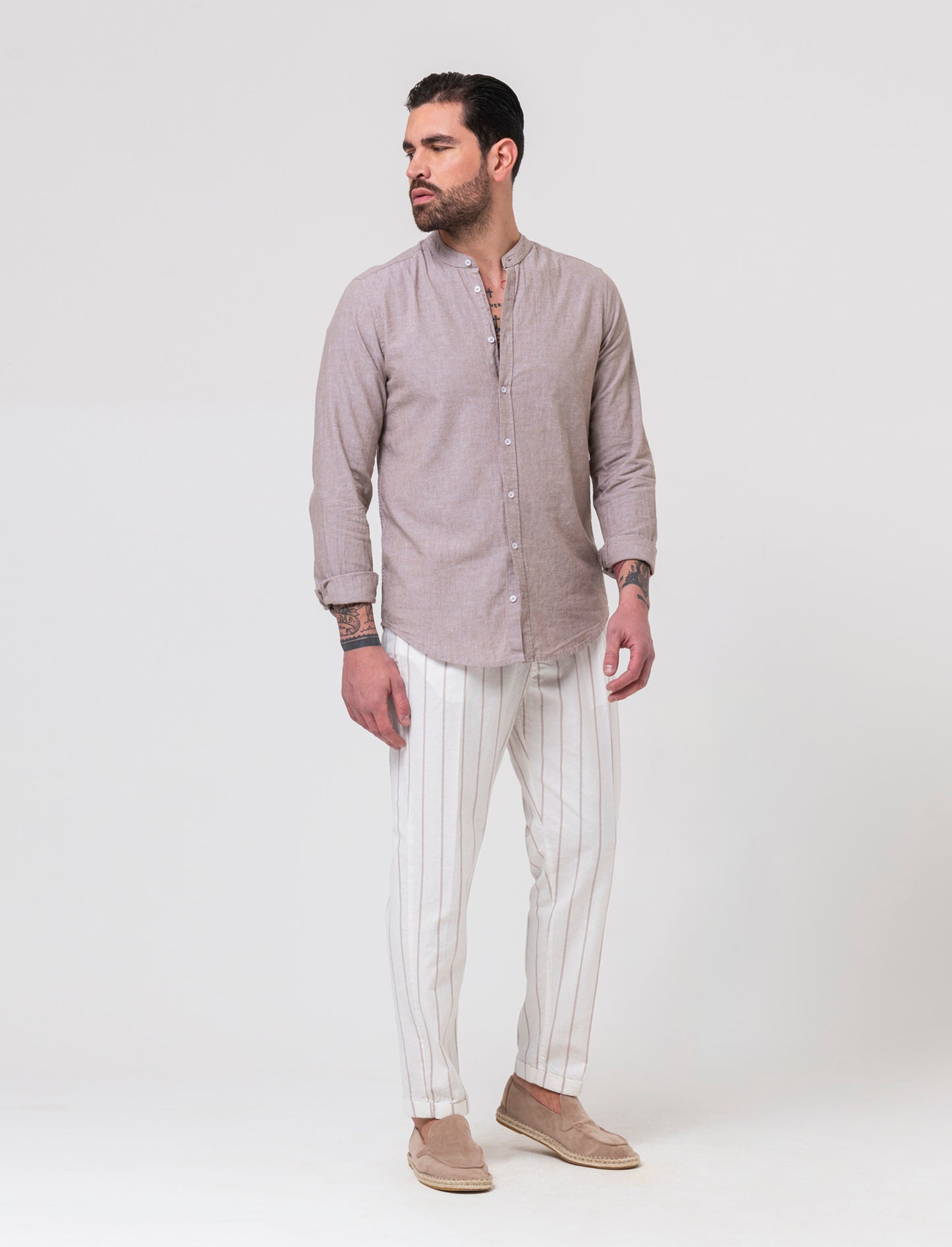 Pantaloni vita jogger misto lino da uomo - Bianco