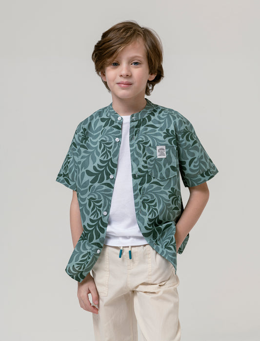 Camicia mezza manica stampata da bambino - Verde