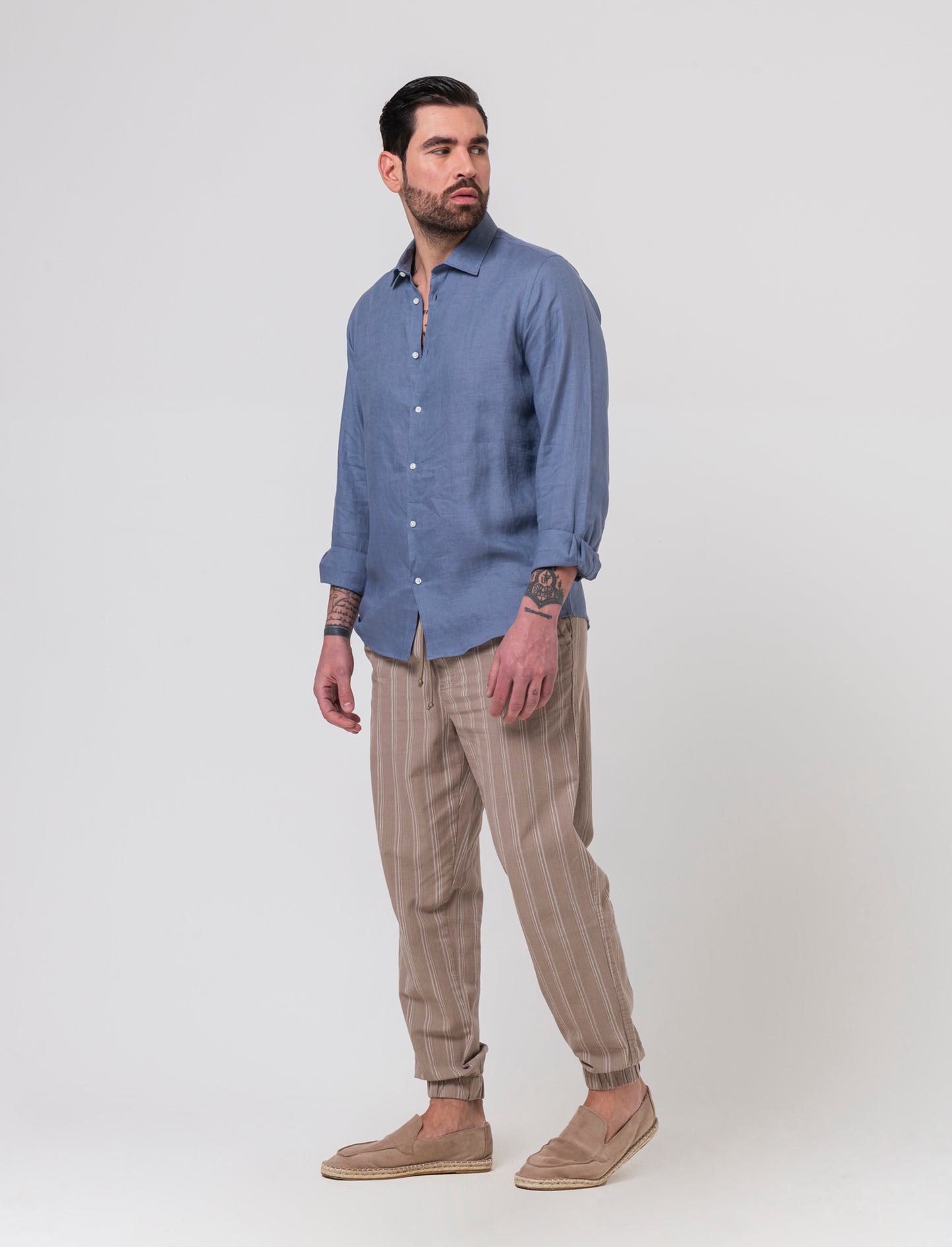 Pantaloni jogger effetto lino da uomo - Grigio tortora