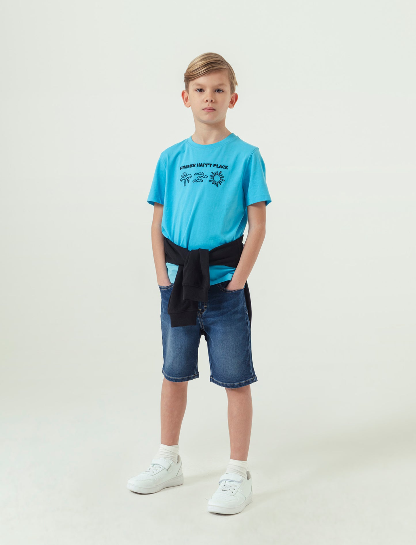 Bermuda in denim con lavaggio sfumato da bambino - DENIM SCURO