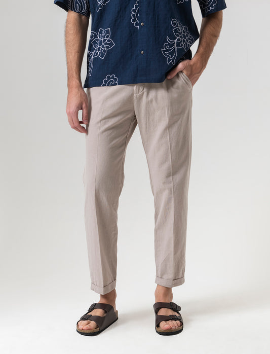 Pantaloni vita jogger misto lino da uomo - Beige