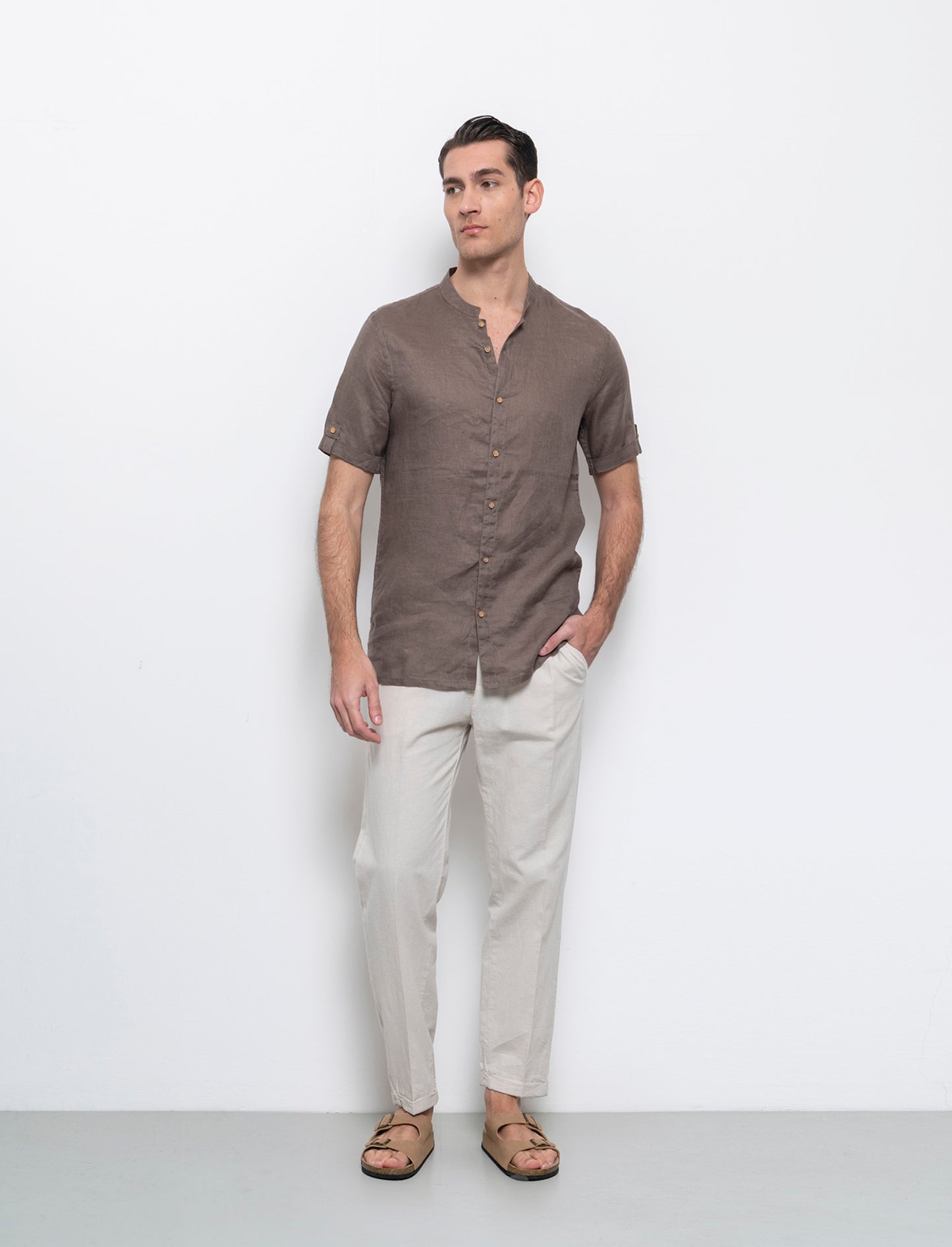 Pantaloni vita jogger misto lino da uomo - Grigio ghiaccio