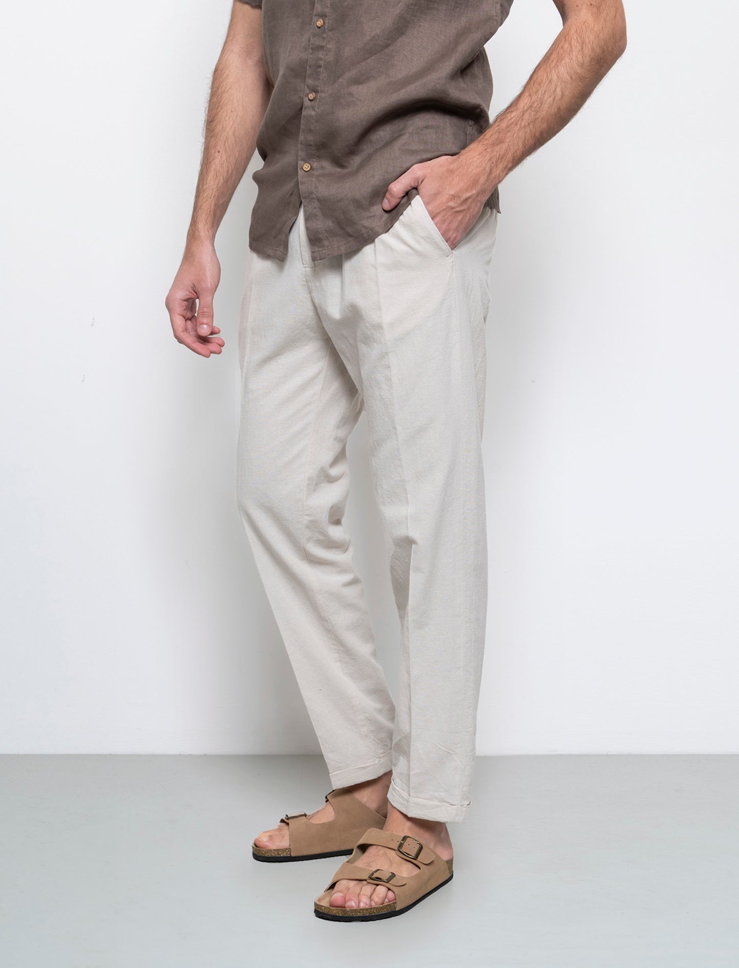 Pantaloni vita jogger misto lino da uomo - Grigio ghiaccio