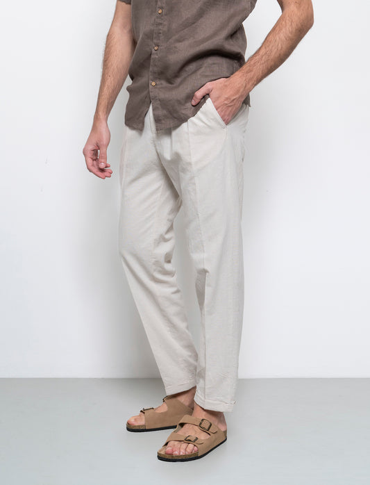 Pantaloni vita jogger misto lino da uomo - Grigio ghiaccio