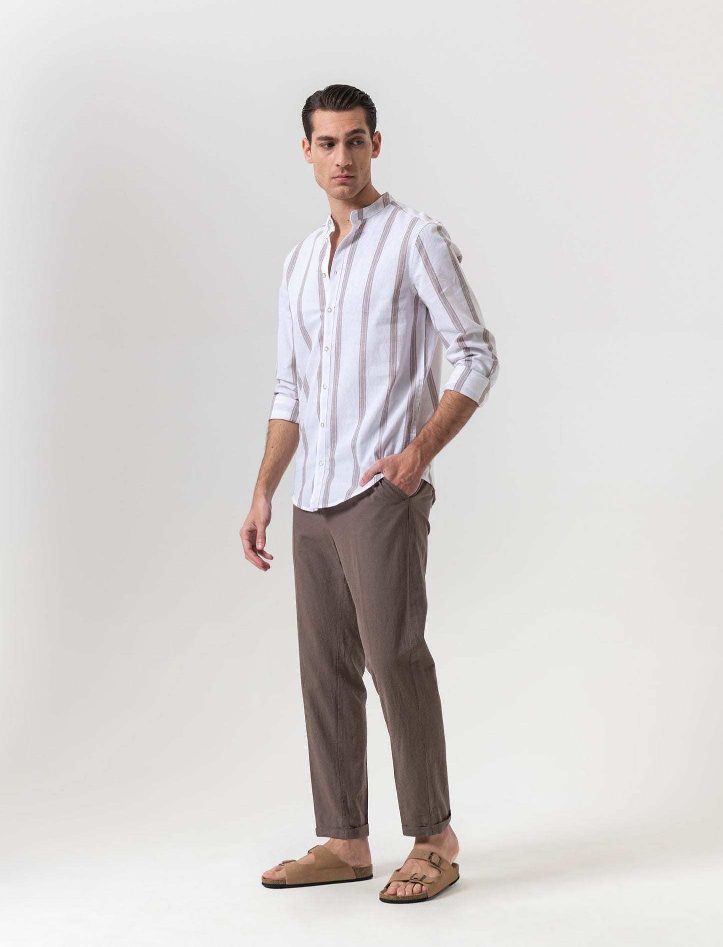 Pantaloni vita jogger misto lino da uomo - Grigio fango