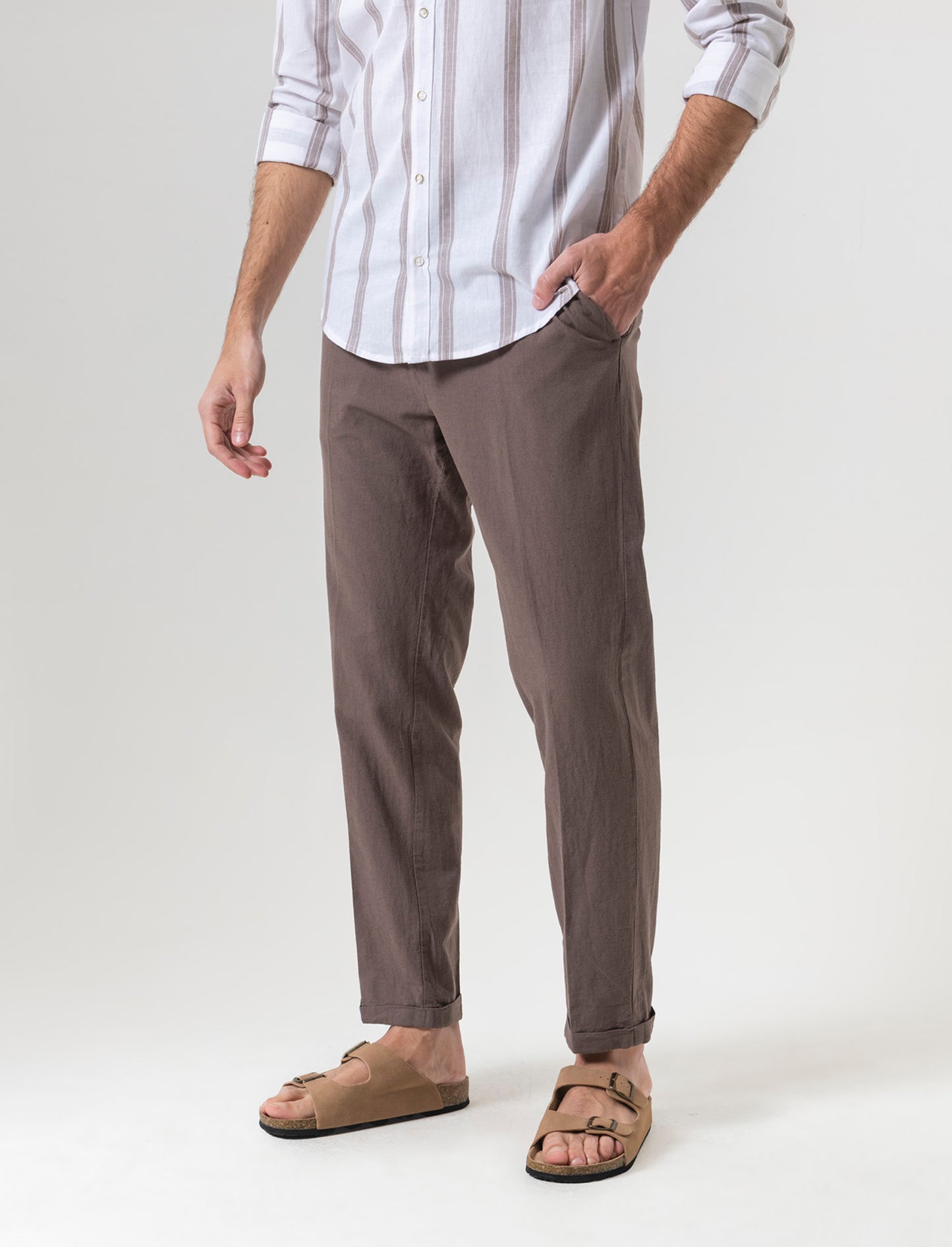 Pantaloni vita jogger misto lino da uomo - Grigio fango