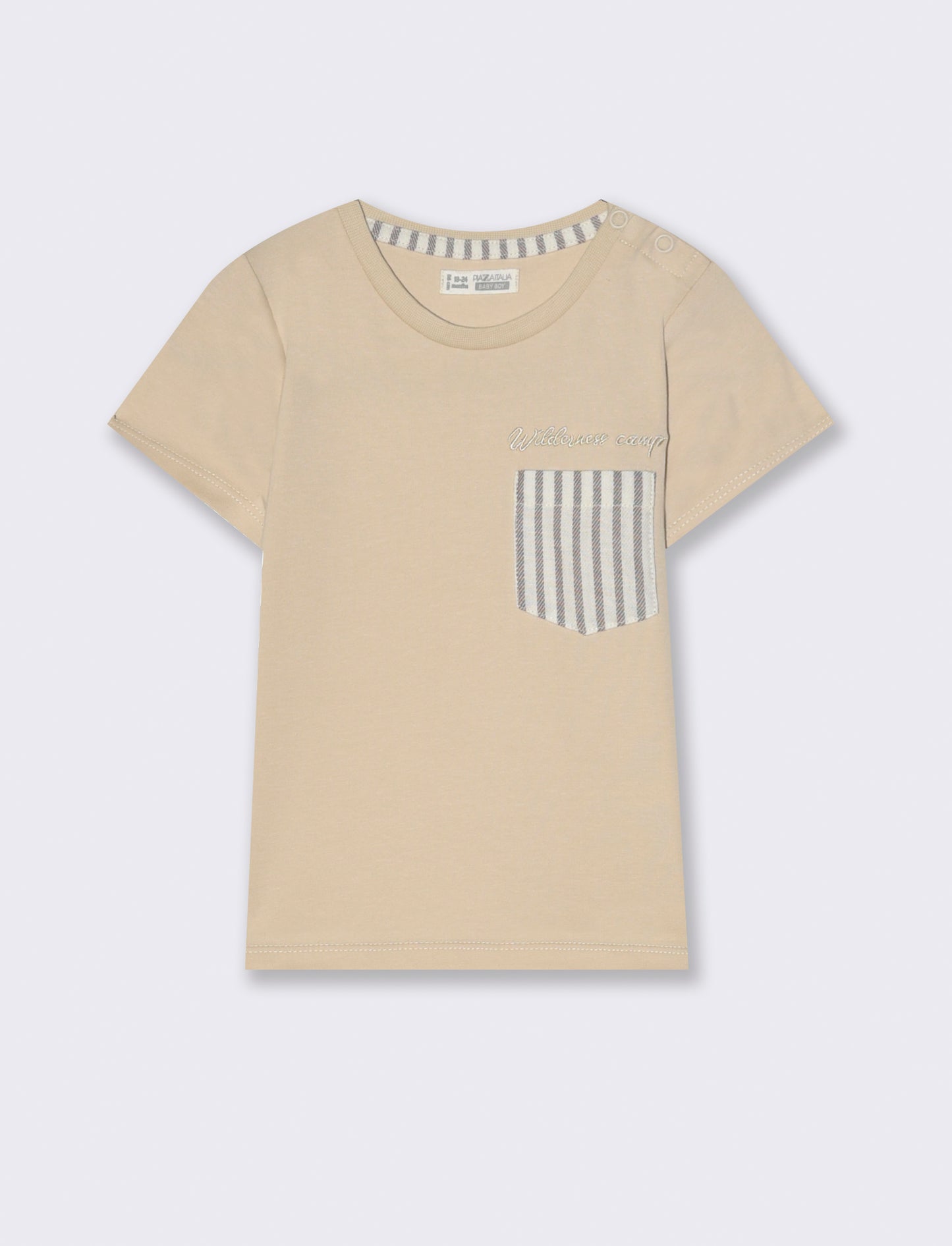 T-shirt con taschino a righe da neonato - Beige