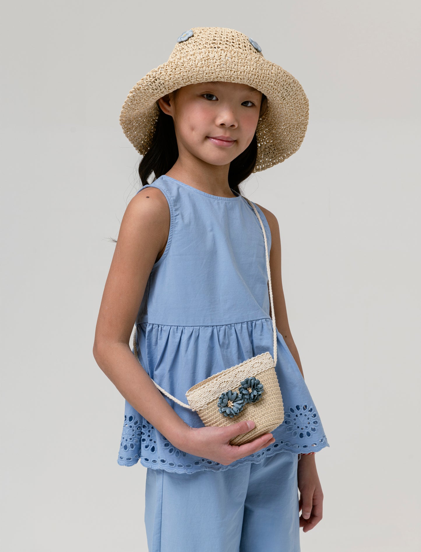 Borsa bambina tracollina con fiori - Blu