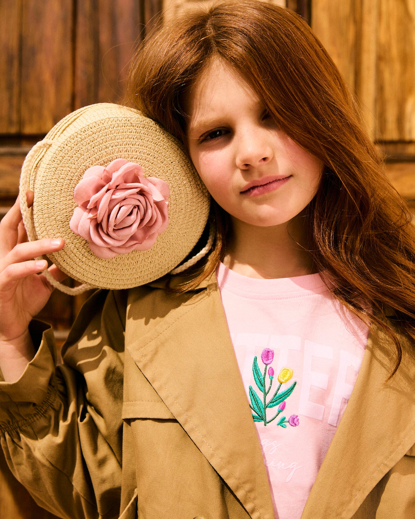 Borsa bambina tonda con fiore - Rosa