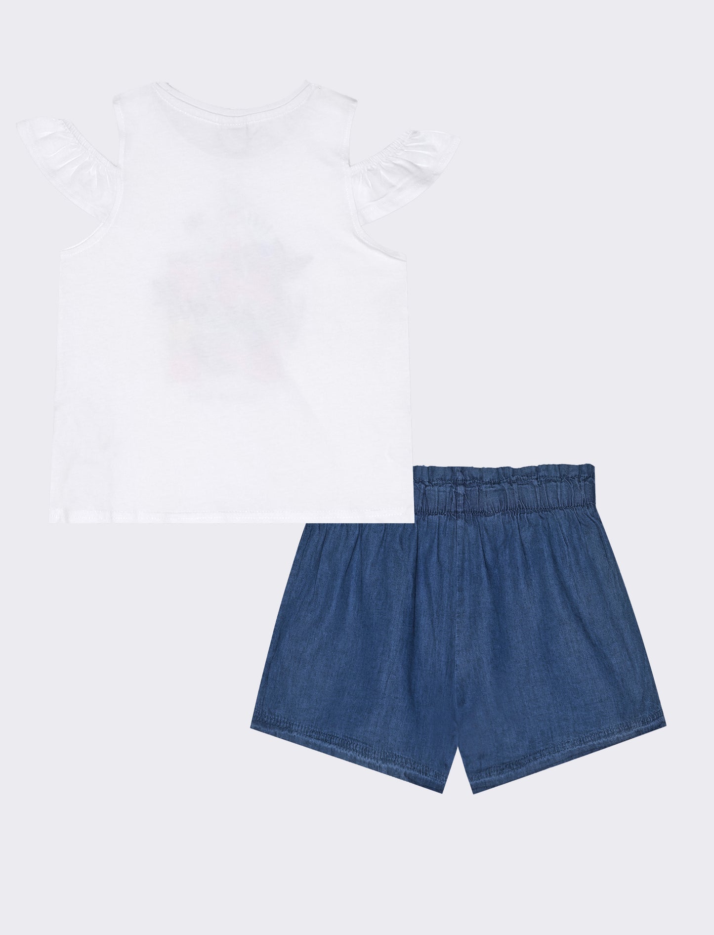 Completo chambray con top Bardot - Bianco