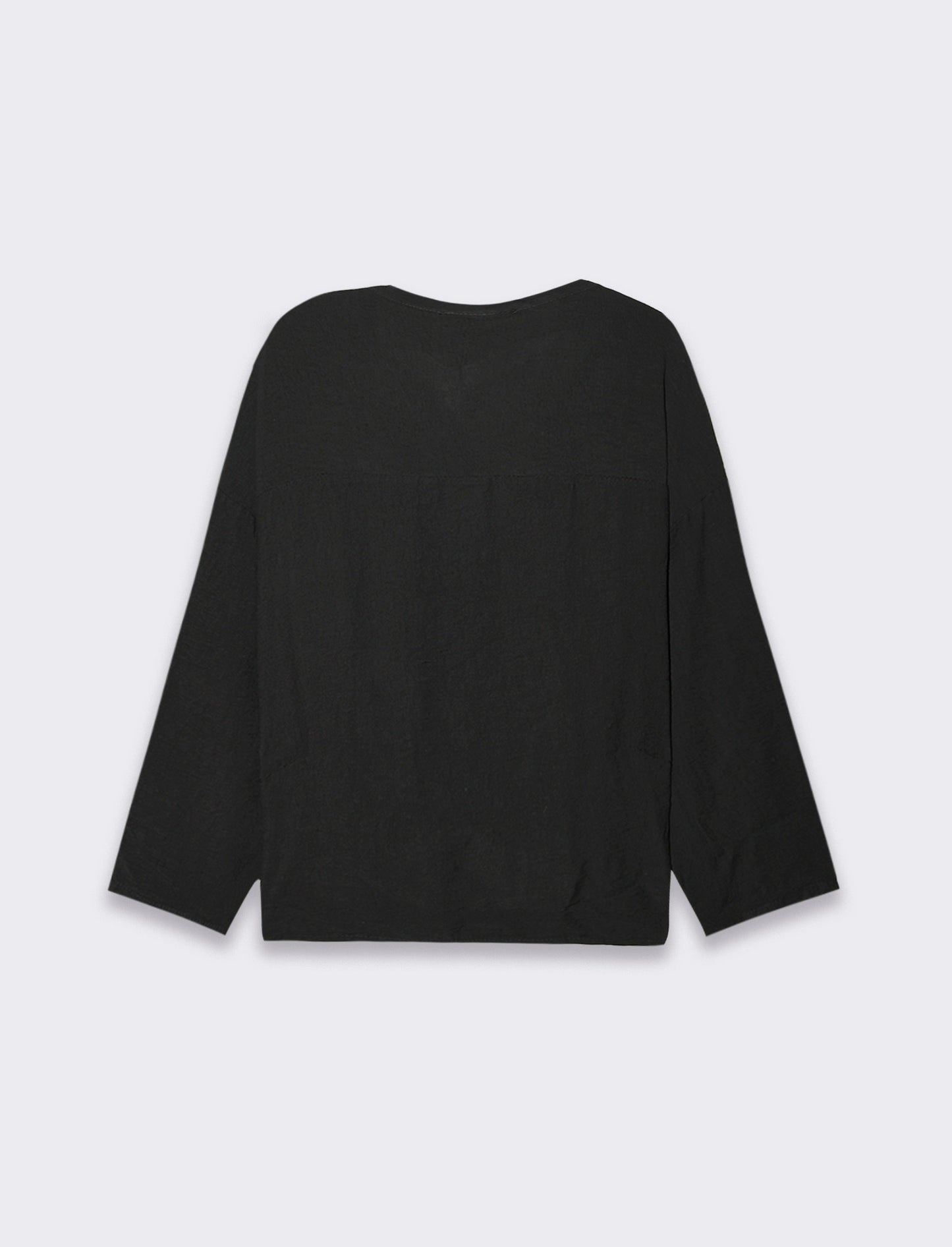 Camicia manica lunga con nodo e colletto alla coreana - Nero