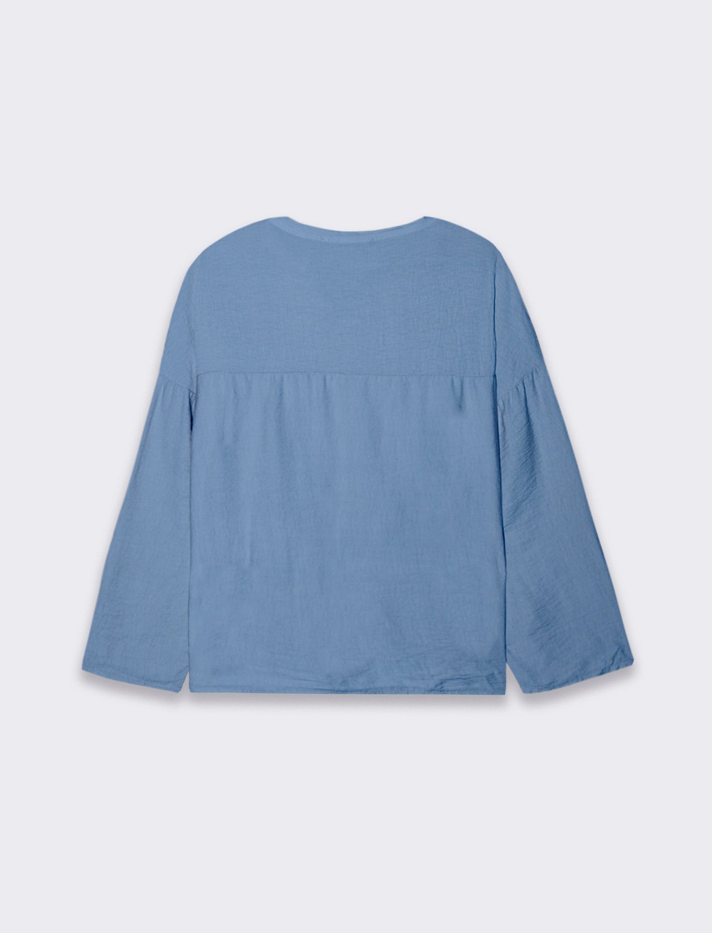 Long Sleeve Shirt with Knot and Mandarin Collar for Women - Blue