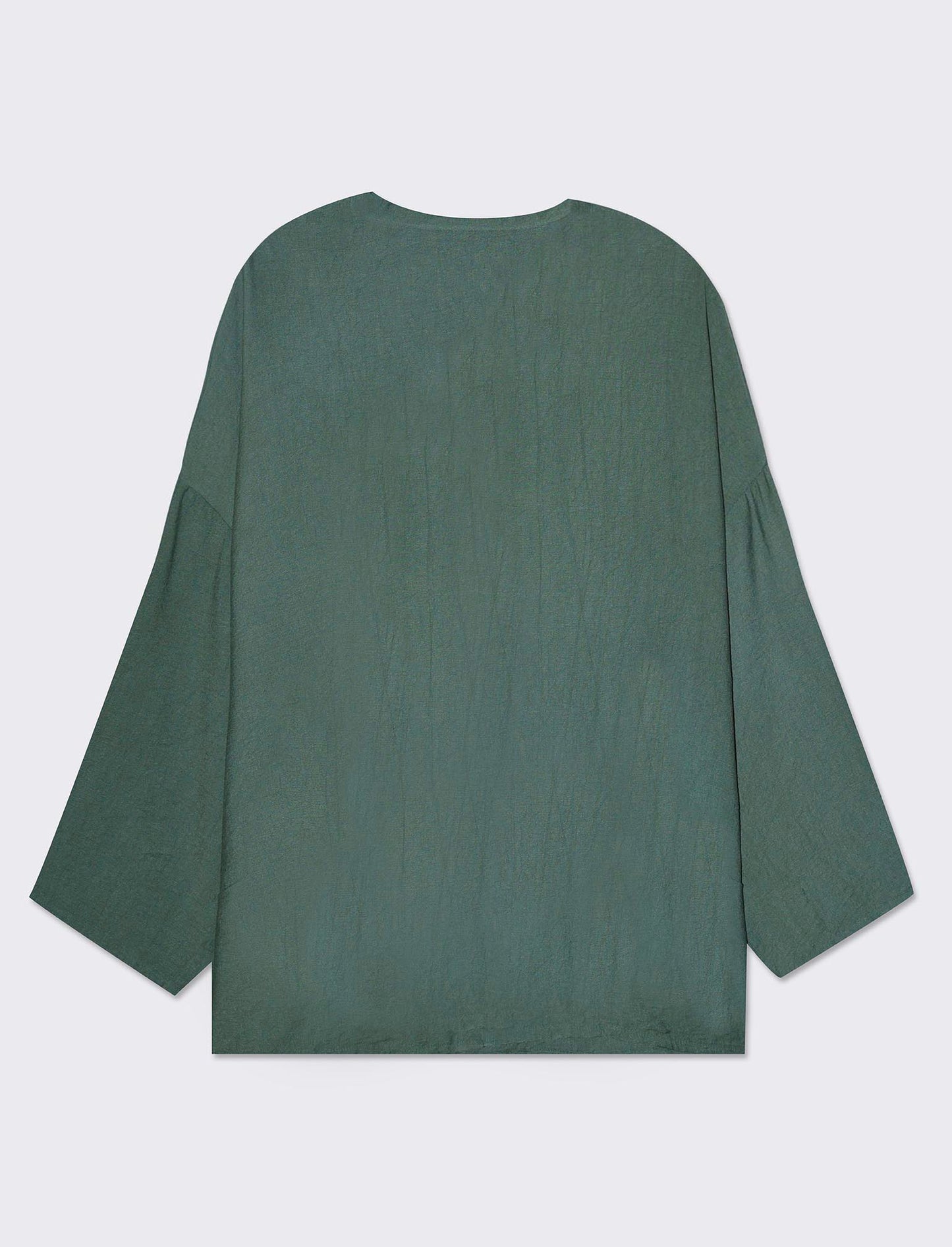 Long Sleeve Shirt with Knot and Mandarin Collar for Women - Green