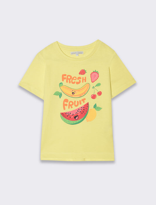 T-shirt con stampa colorata da bambina - Giallo