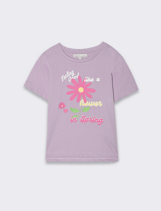 T-shirt con stampa colorata da bambina - Lilla