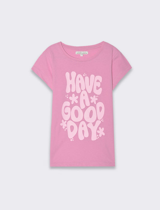 T-shirt da bambina con stampa monocolore - Rosa