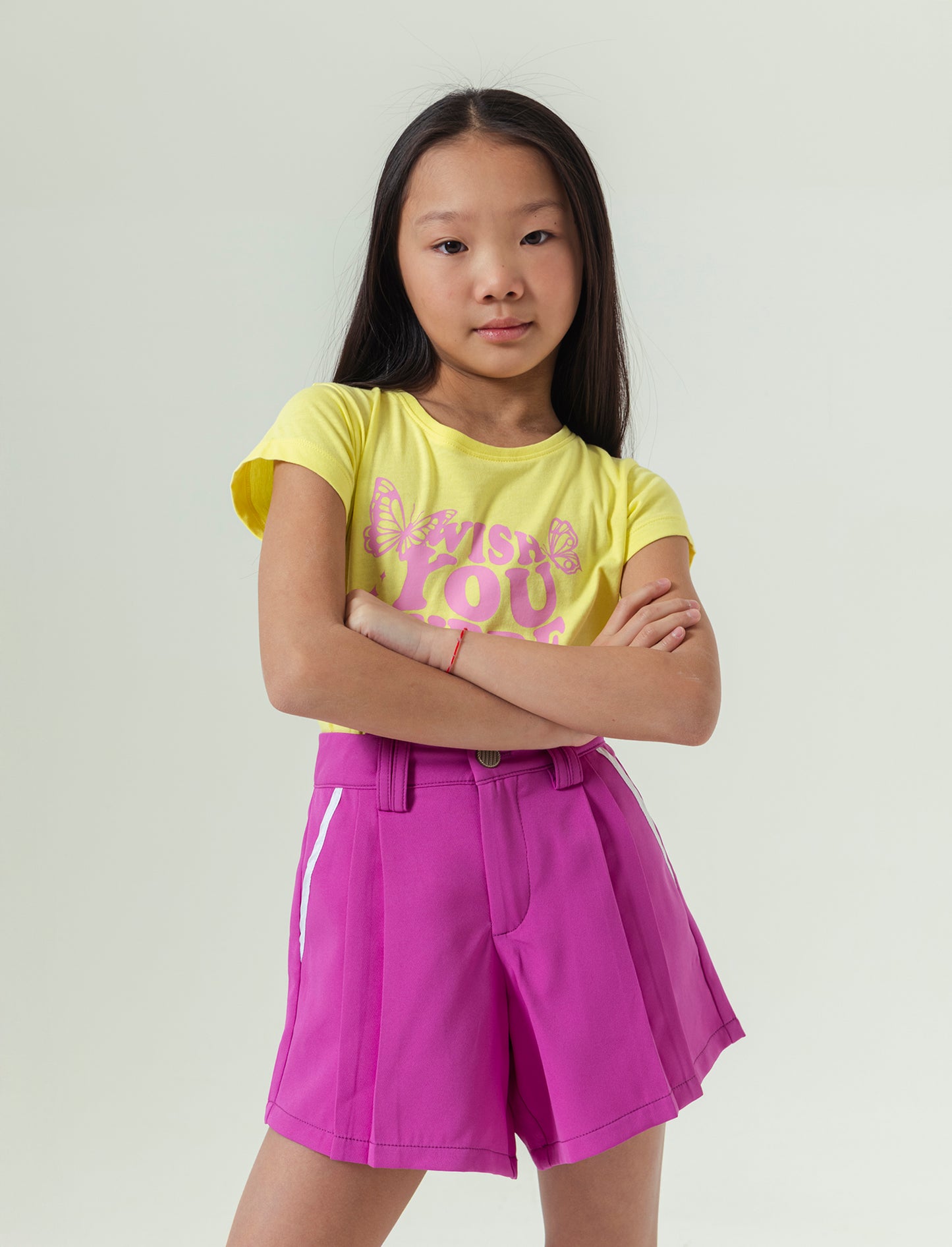 T-shirt da bambina con stampa monocolore - Giallo