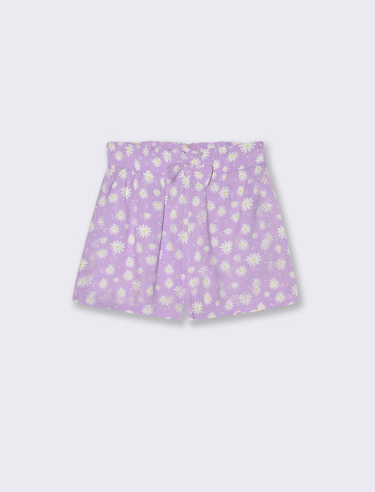 Short in viscosa stampata con fiocco da bambina - Lilla