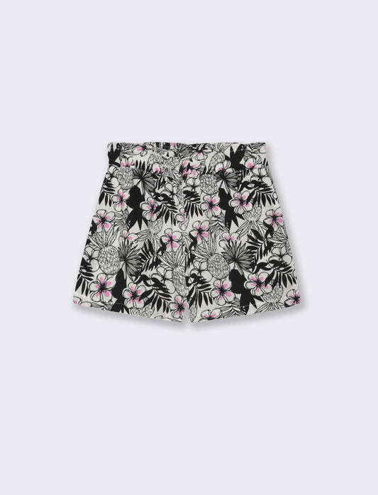 Short in viscosa stampata con fiocco da bambina - Nero