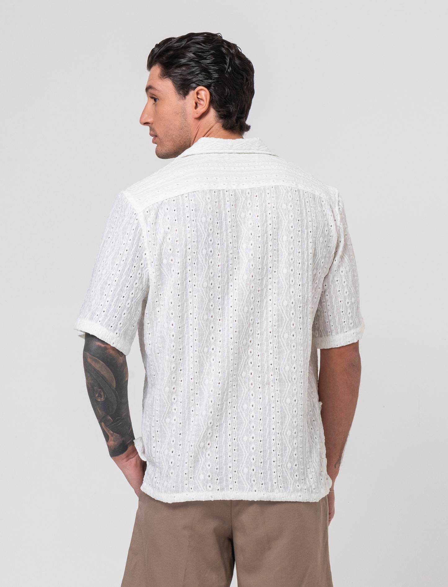 Camicia jacquard effetto crochet da uomo - Bianco