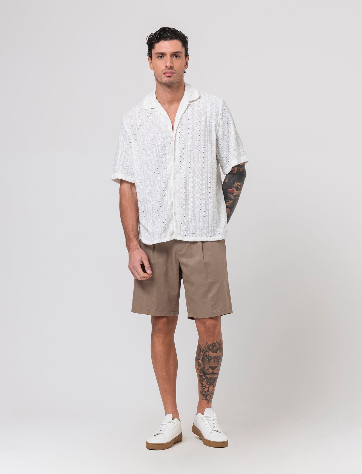 Camicia jacquard effetto crochet da uomo - Bianco