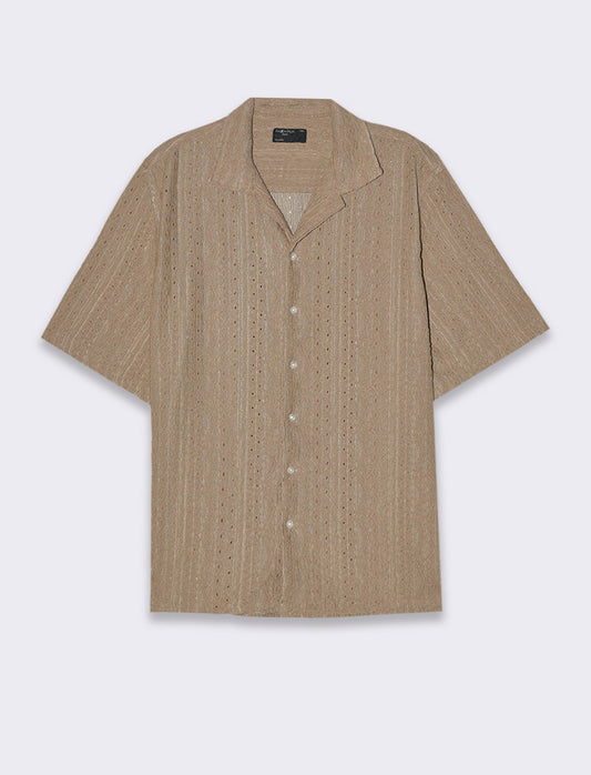 Camicia jacquard effetto crochet da uomo - Grigio tortora