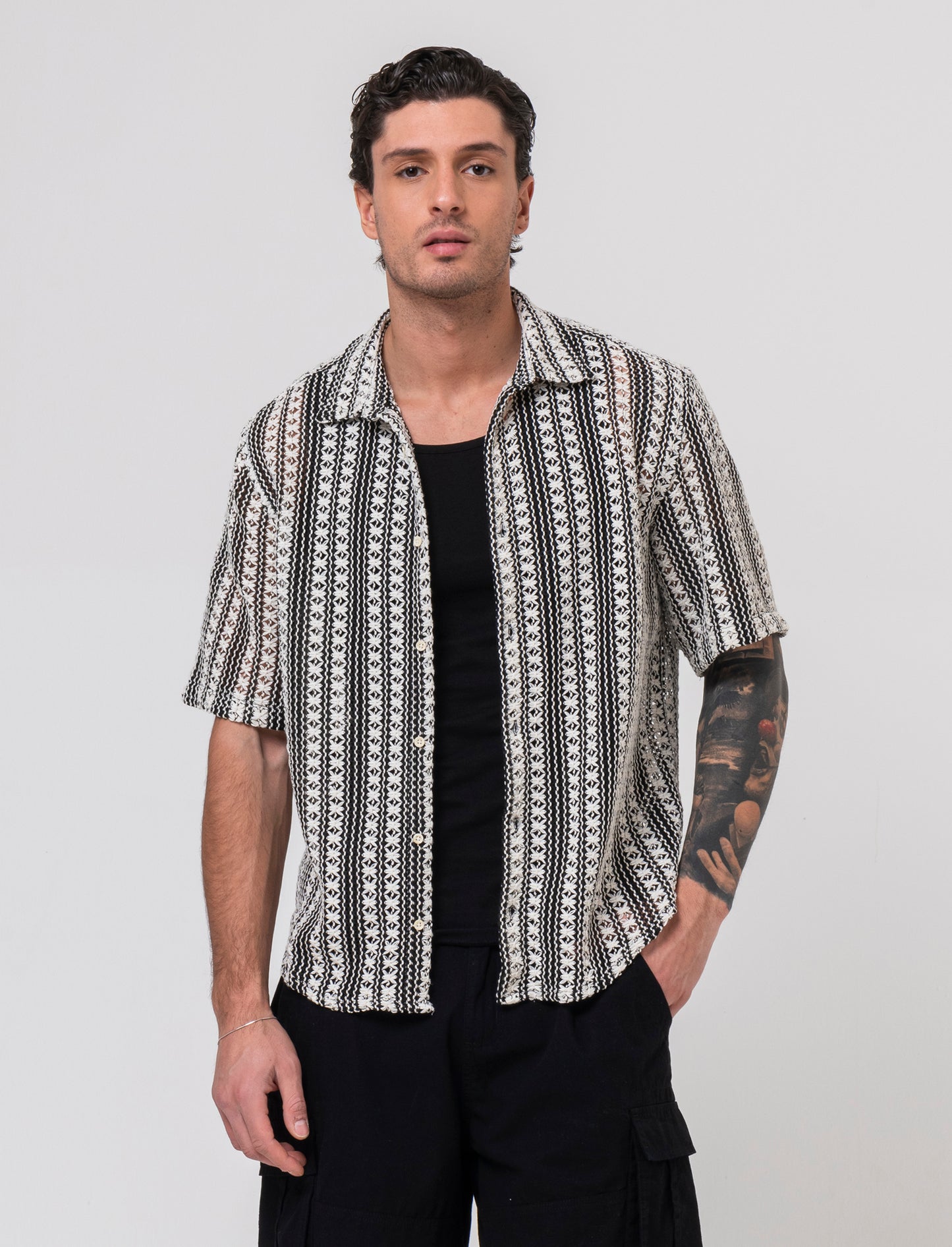 Man's crochet shirt for stylish outfits - Black