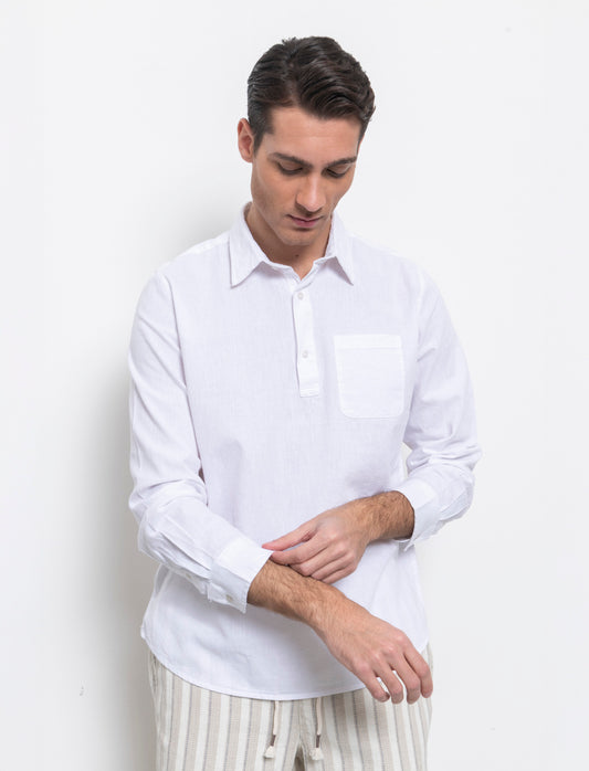 Man's linen blend tunic shirt - White