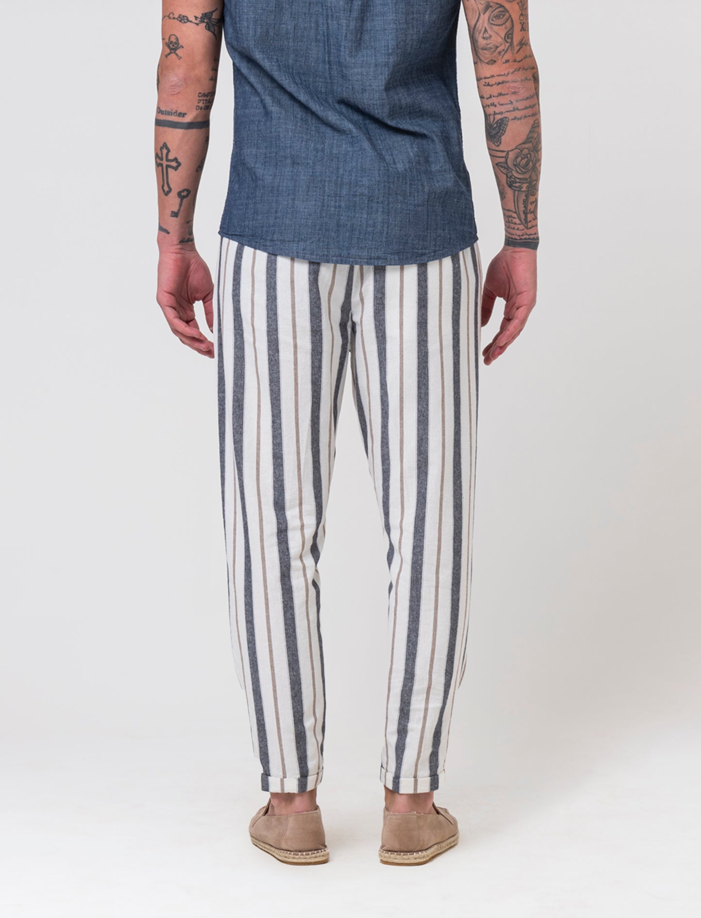 Pantaloni jogger a righe misto lino da uomo - Blu