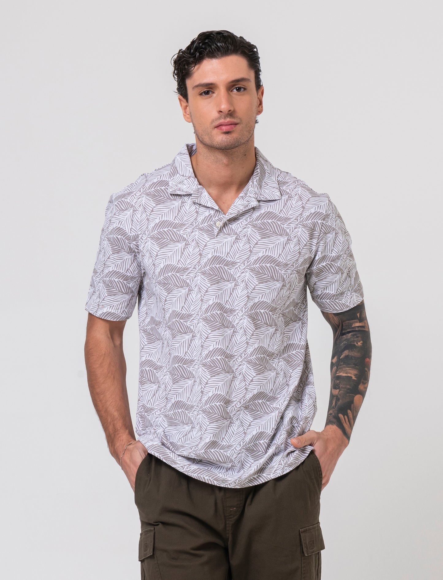 Polo in piquet all over print da uomo - Bianco