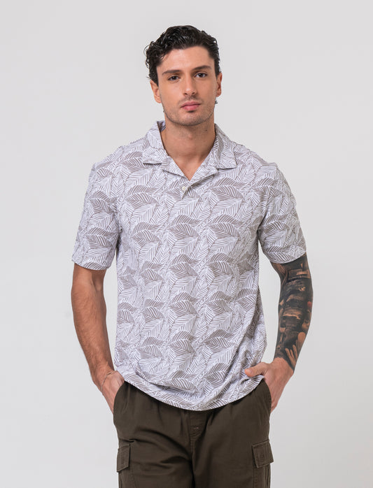 Polo in piquet all over print da uomo - Bianco