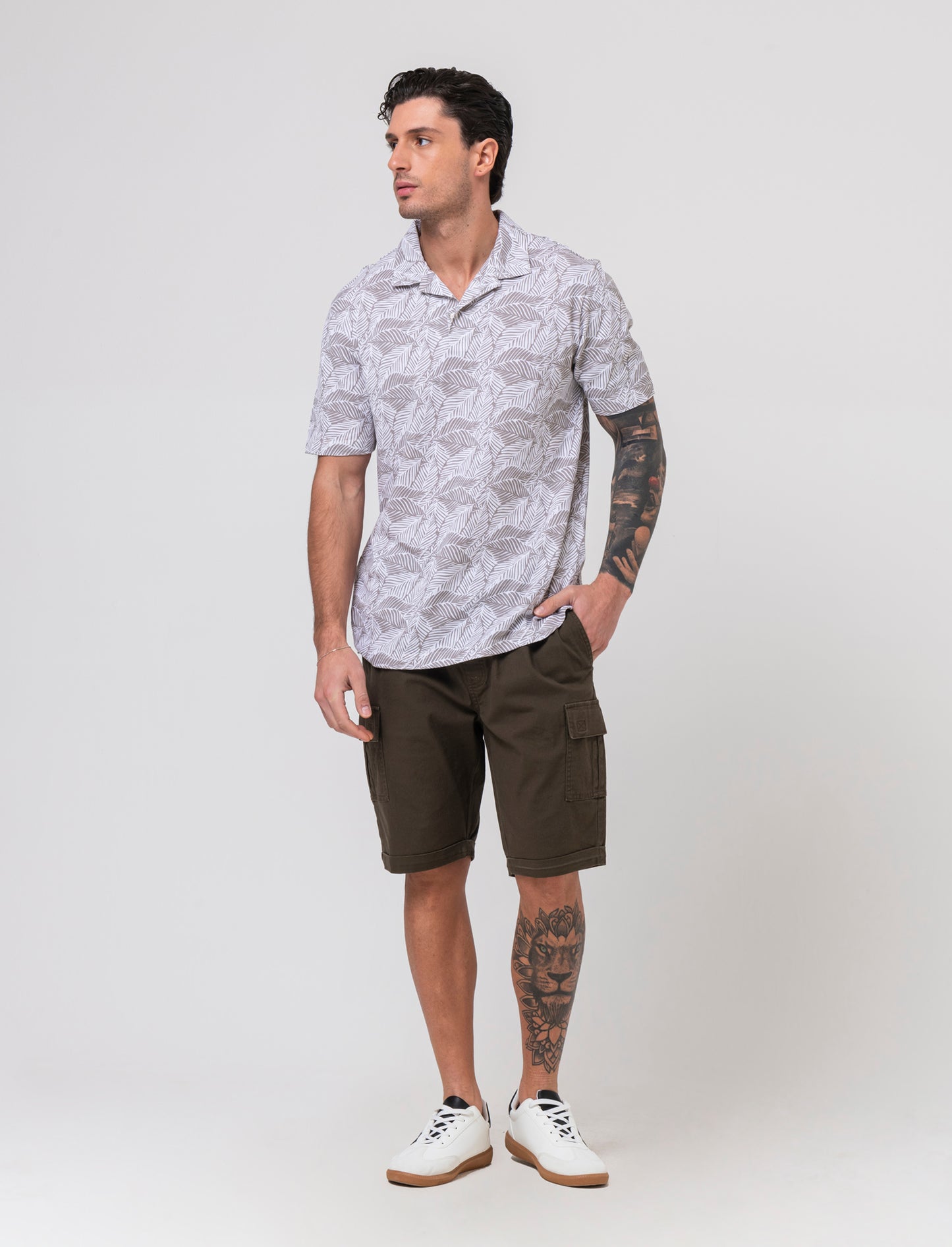 Polo in piquet all over print da uomo - Bianco