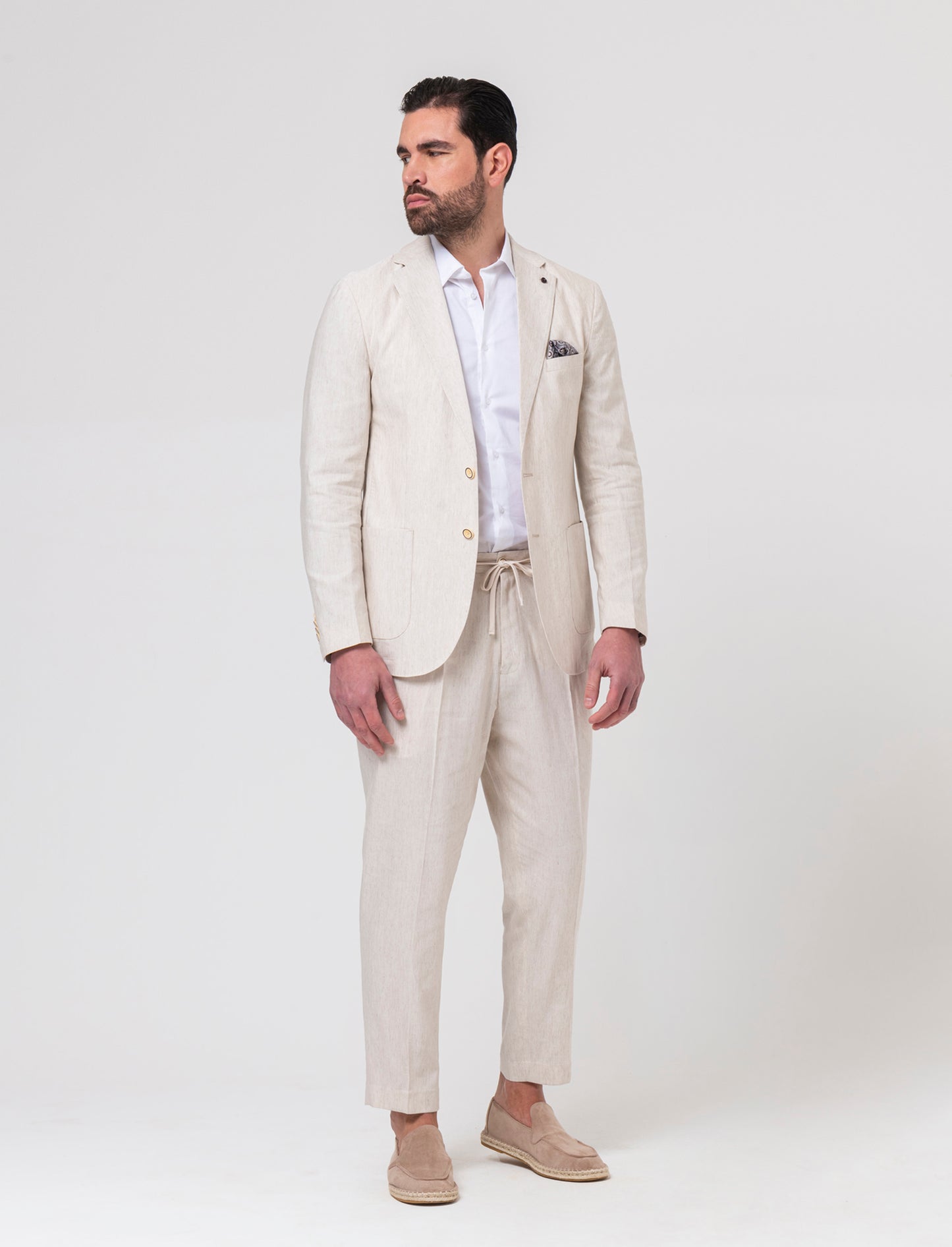 Man's linen blend suit blazer - Beige