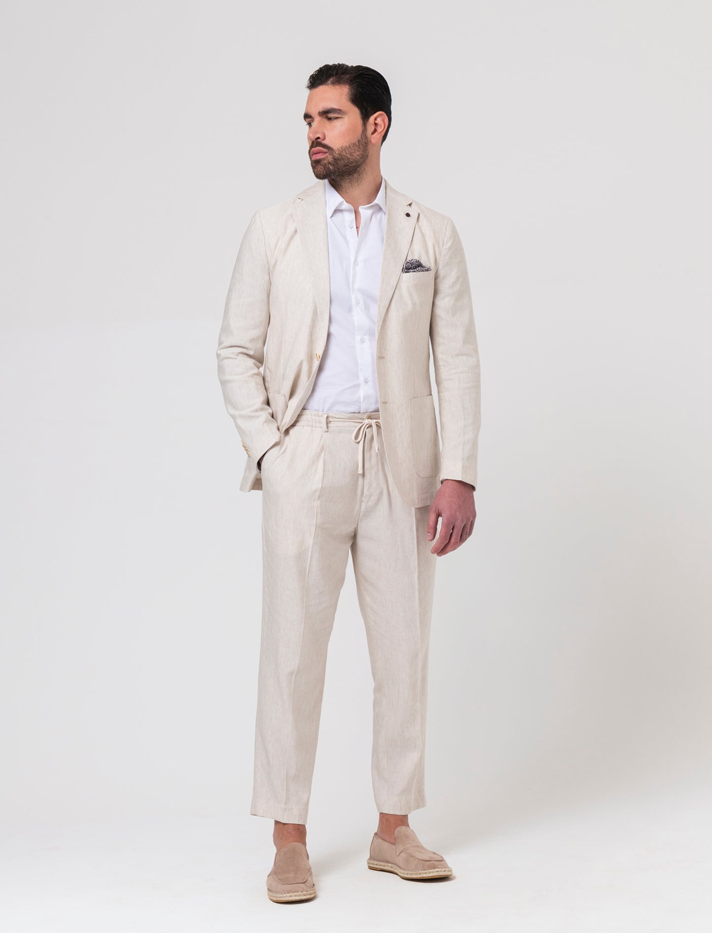 Man's linen blend suit blazer - Beige
