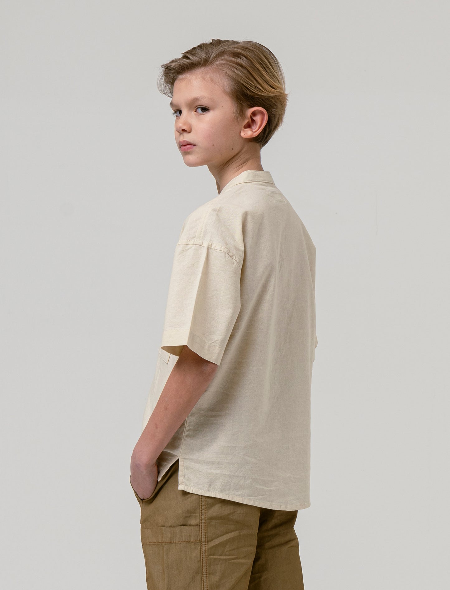 Camicia collo coreana da bambino - Beige