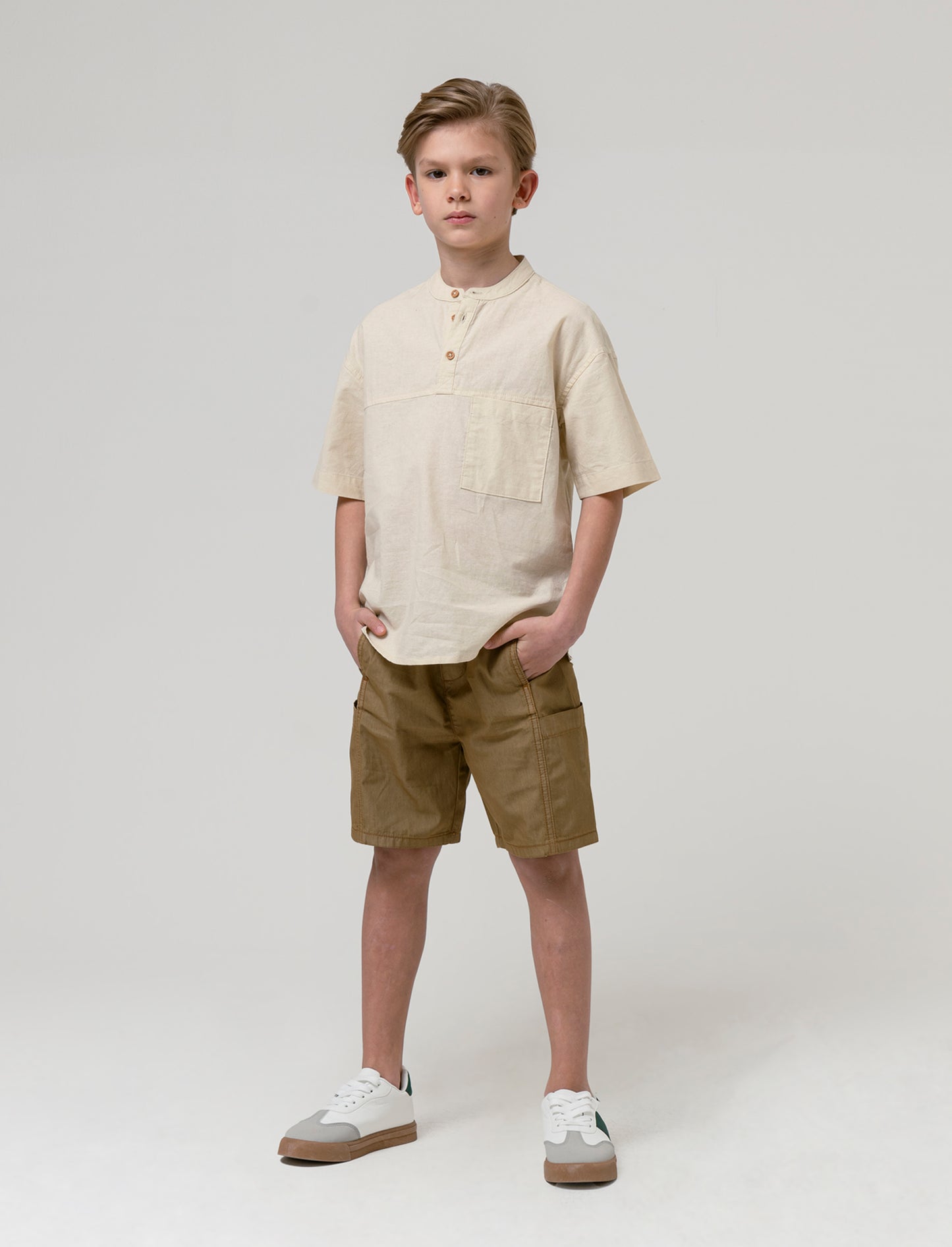 Camicia collo coreana da bambino - Beige